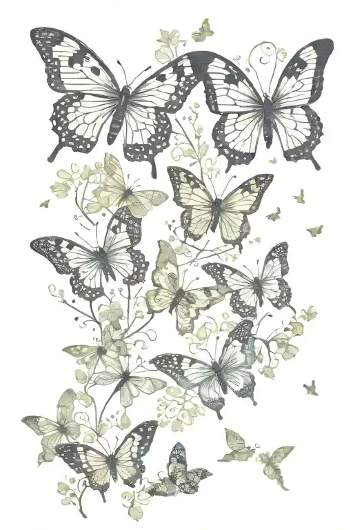 Butterflies and dragonflies flying tattoo design idea