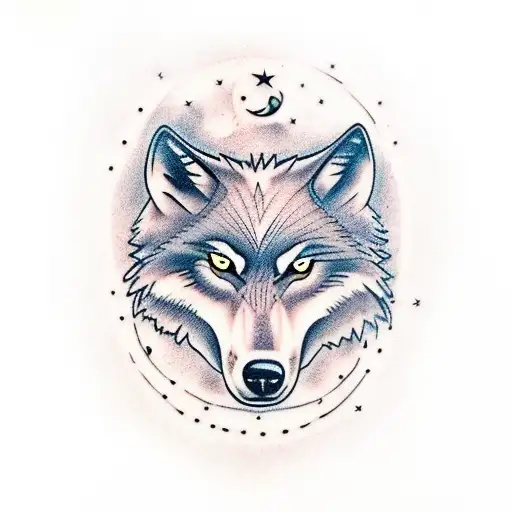 Wolf looking the moon tattoo design idea