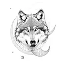 Wolf looking the moon,libra,cross,science,death,life tattoo design idea