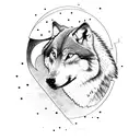 Wolf looking the moon,libra,cross,science,death,life tattoo design idea