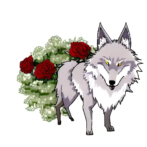 wolf with roses tattoo design idea
