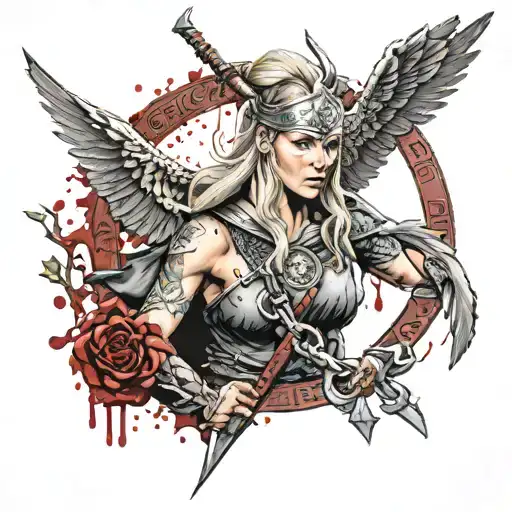 Viking valkyrie painted with blood. Norse runes. Beautiful.  tattoo design idea