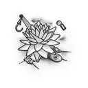 cloud with a stick figure underneath holding an umbrella made of a water lily leaf and the stickman flies with it tattoo design idea