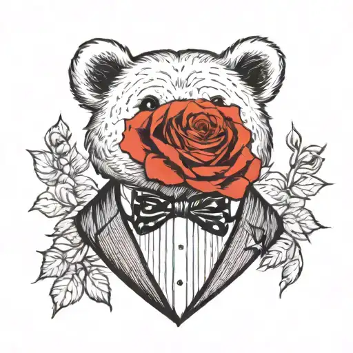 bear cub in a tuxedo black and white no flowers tattoo design idea