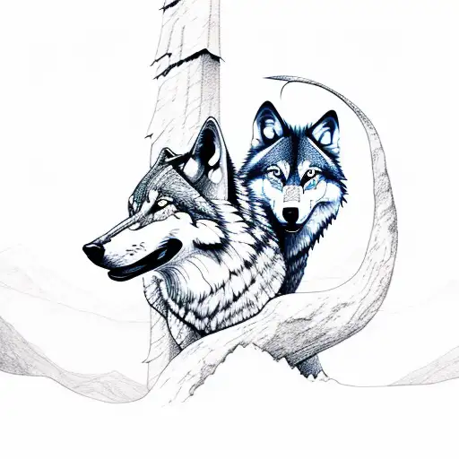 wolf climbing high mountain tattoo design idea