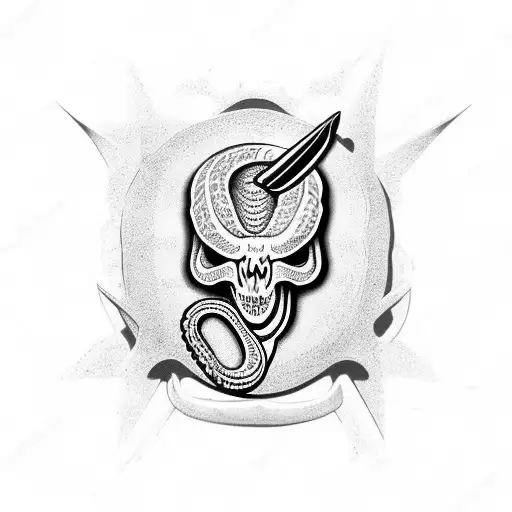 Snake skull with a  knife through it tattoo design idea