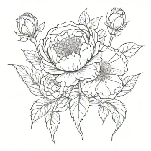 rose carnation snowdrop peony flower tattoo design idea