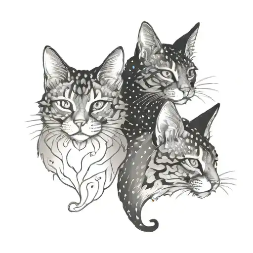 three-headed cat with horns tattoo design idea