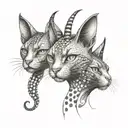 three-headed cat with horns tattoo design idea