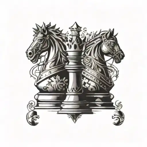 knight,king, castle chess pieces with playing cards tattoo design idea