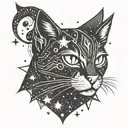 black cat,stars,constellations,aztec  tattoo design idea