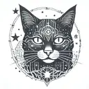 black cat,stars,constellations,aztec  tattoo design idea