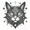 black cat,stars,constellations,aztec  tattoo design idea