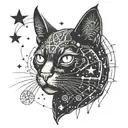 black cat,stars,constellations,aztec  tattoo design idea