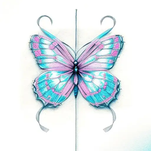 Cute Pink and blue butterfly  tattoo design idea
