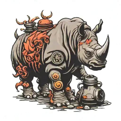 rhino body with gasmask tattoo design idea