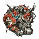 rhino body with gasmask tattoo design idea
