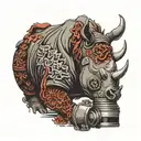 rhino body with gasmask tattoo design idea
