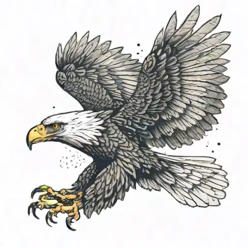 A striking and fierce depiction of a soaring eagle with outstretched wings, embodying the client's love for these majestic birds tattoo design idea