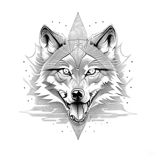 wolf eating sun tattoo design idea