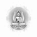 An enlightened Buddha playing a guitar, symbolizing the client's journey towards enlightenment through music tattoo design idea