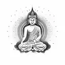 An enlightened Buddha playing a guitar, symbolizing the client's journey towards enlightenment through music tattoo design idea