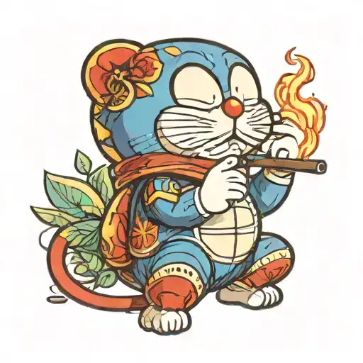 doraemon smoking a joint tattoo design idea