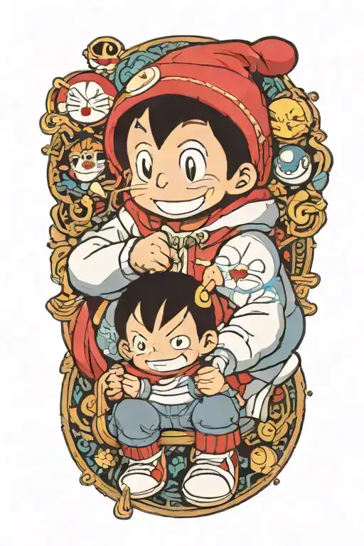 doraemon cross stitch hoodie sitting tattoo design idea