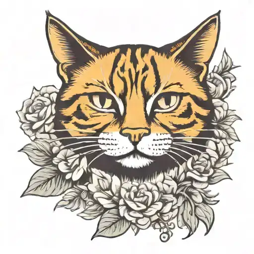 ginger cat lounging tattoo design idea