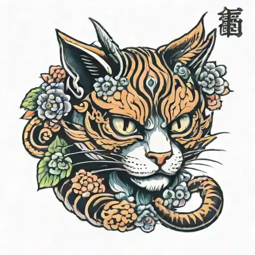 ginger cat hannya tattoo design idea