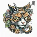 ginger cat hannya tattoo design idea