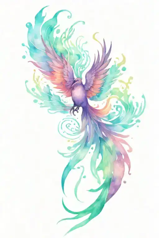 phoenix rising from smoke shape lotus in aurora borealis tattoo design idea