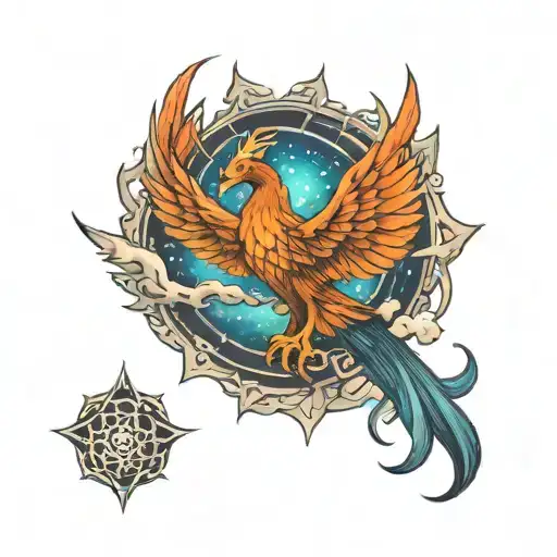 phoenix rising from smoke shape lotus in aurora borealis tattoo design idea