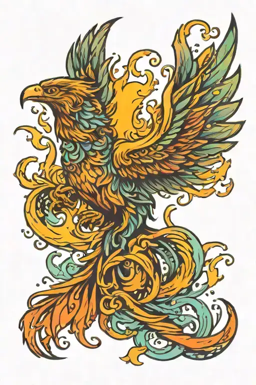 phoenix rising from smoke shape lotus in aurora borealis tattoo design idea