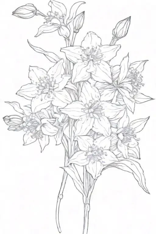 forget me not, aster and daffodil in a bunch together tattoo design idea