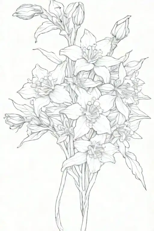 forget me not, aster and daffodil in a bunch together tattoo design idea