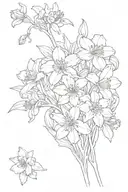 forget me not, aster and daffodil in a bunch together tattoo design idea