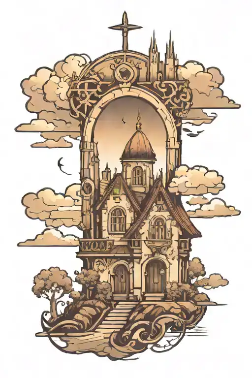 A stylized skyline with a keyhole at the center, symbolizing the connection between real estate and personal growth tattoo design idea
