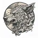 Alpha lycan howling at the moon with smoke and shadows intertwining around it tattoo design idea
