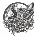 Alpha lycan howling at the moon with smoke and shadows intertwining around it tattoo design idea