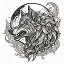 Alpha lycan howling at the moon with smoke and shadows intertwining around it tattoo design idea