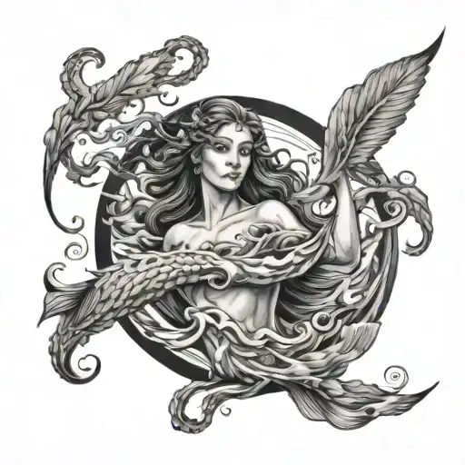 baltic river goddess flowing in the dark river tattoo design idea
