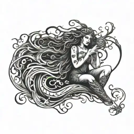 pagan river goddess flowing in the dark river tattoo design idea