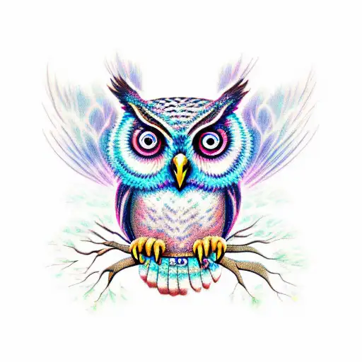 colorful owl tattoo flash