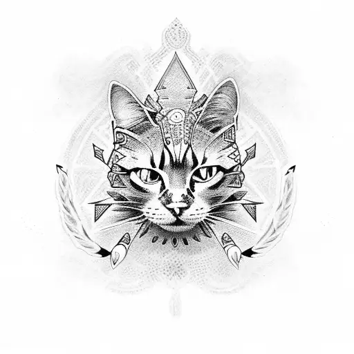 apache warrior black cat tattoo design idea