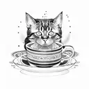 A beautiful tattoo of a cat sitting on a pile of Turkish coffee cups tattoo design idea