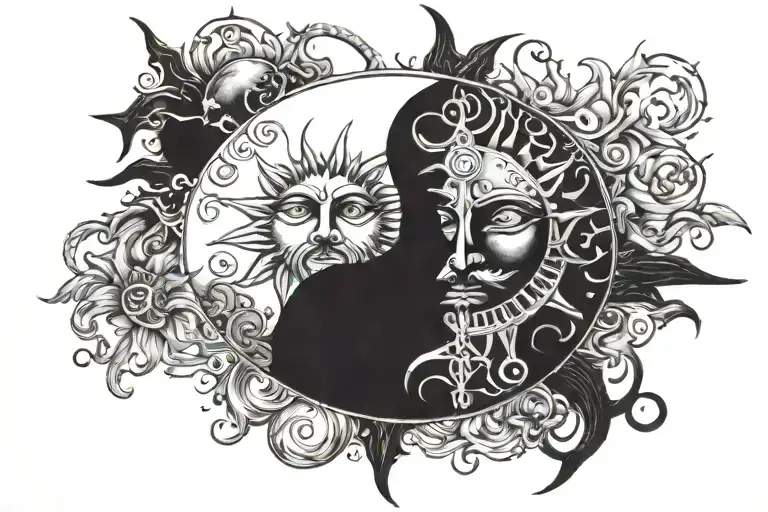Sun and moon evil tattoo design idea