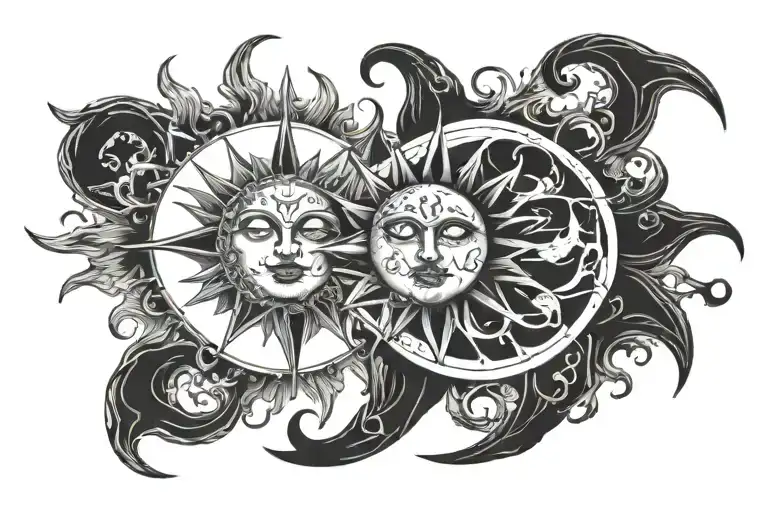 Sun and moon evil tattoo design idea