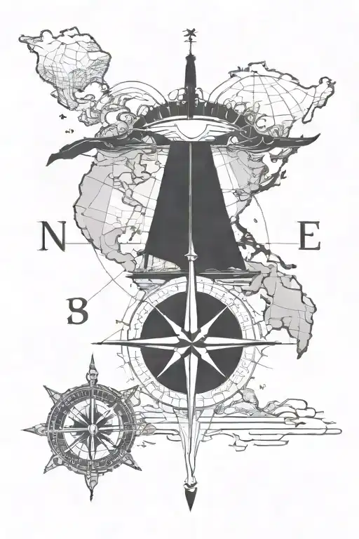 navy compass rose, asia map, ship and anchor, F-18 tattoo design idea