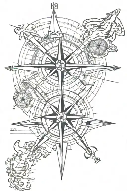 compass rose, asia map, ship and anchor, F-18 hornet compass tattoo design idea